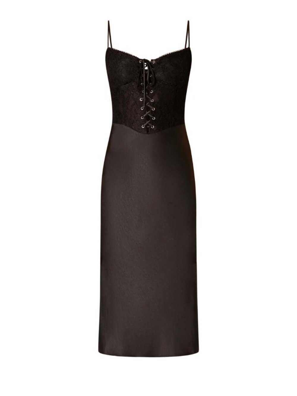 NIA Frank Dress - Black Lace Corset Midi Satin Cami Small $118 - Picture 5 of 9
